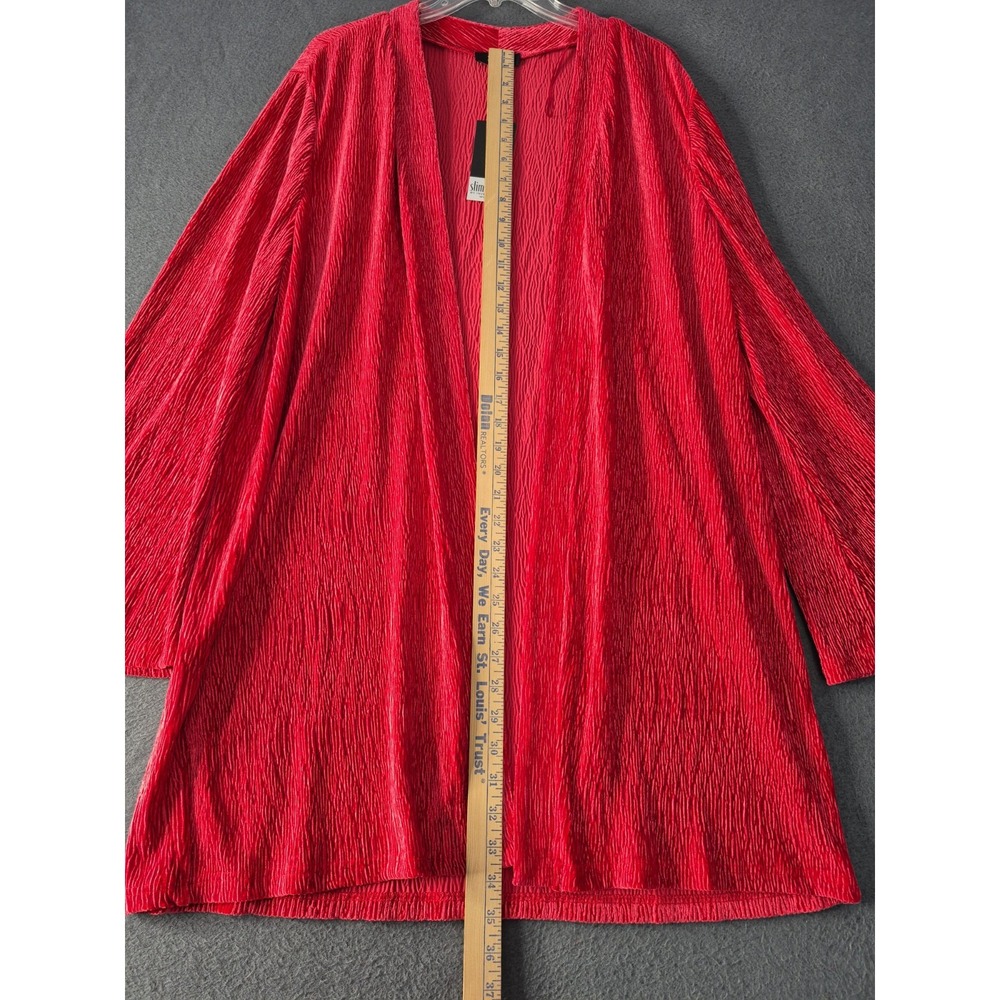 NEW Slim Factor by Investments 1X Textured Red Velvet Plisse Open Front Cardigan - Picture 4 of 10